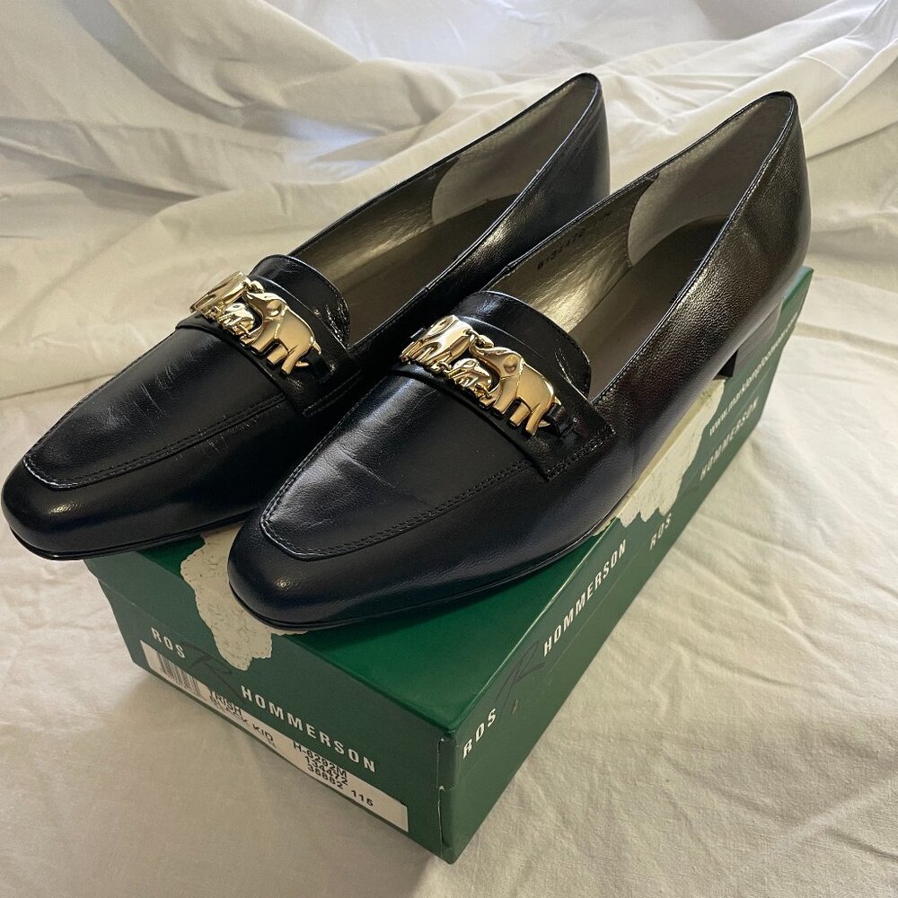 New Ross & Hommerson Black Leather Loafers (11N)
